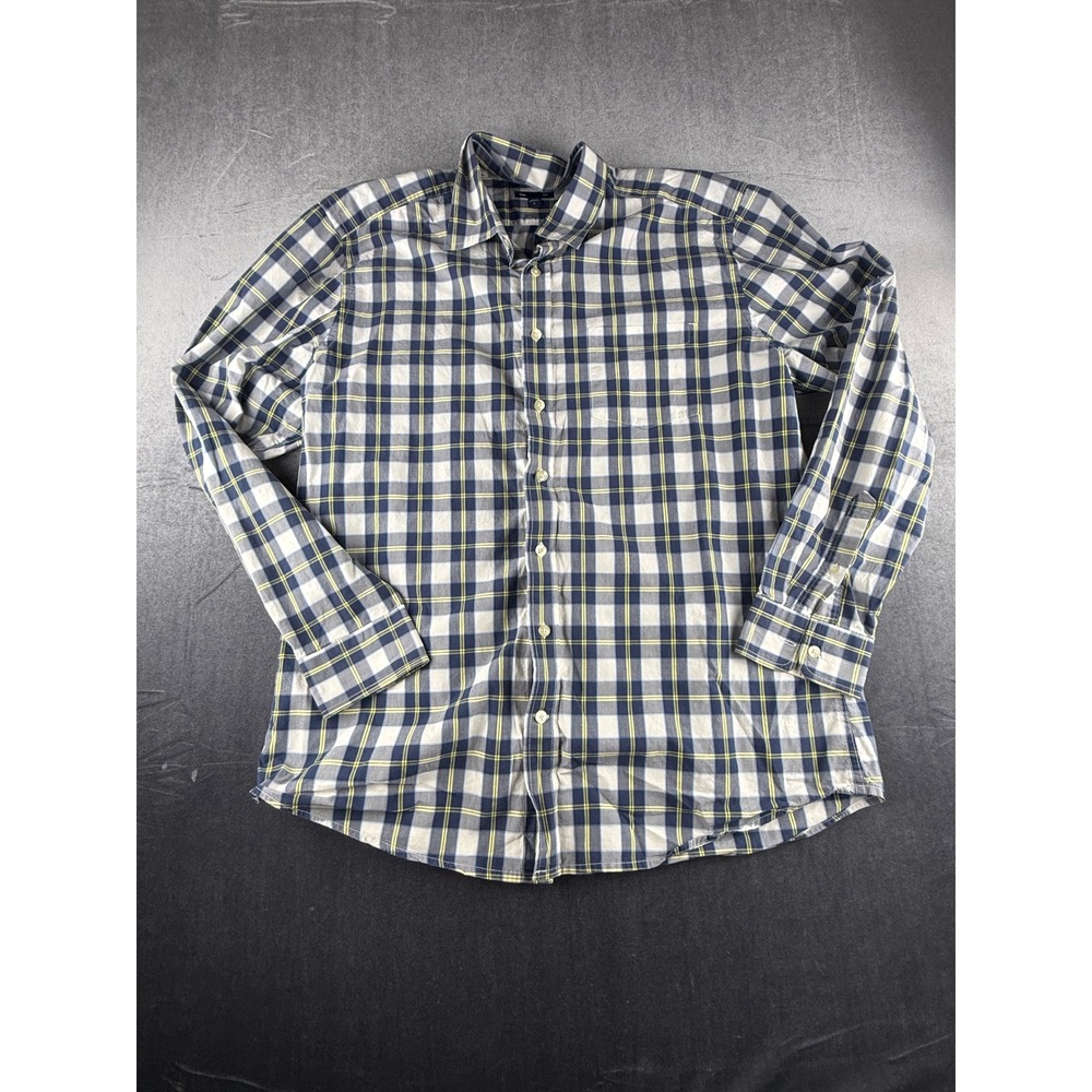 Gap Mens XL Plaid Button Down Shirt Blue Yellow White 100% Cotton Long Sleeve